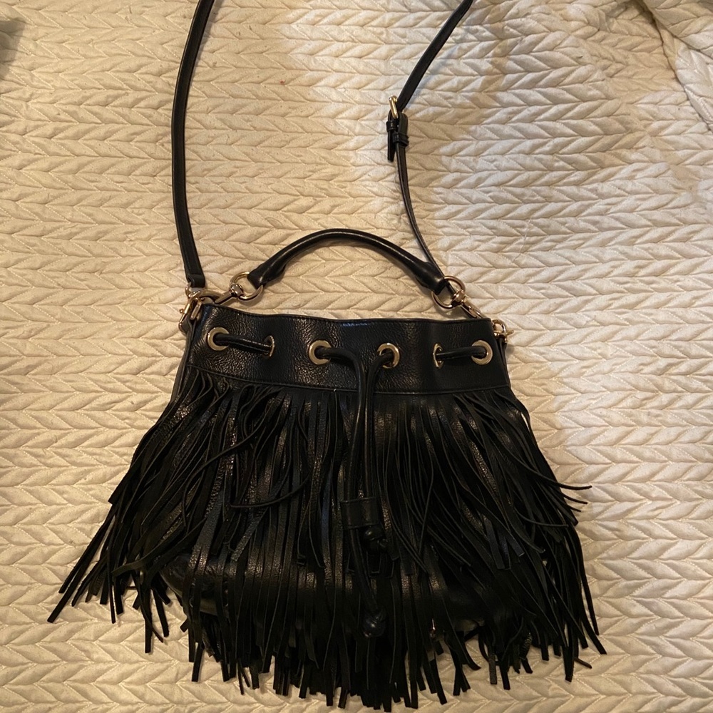 Rebecca mink off fringe crossbody purse black